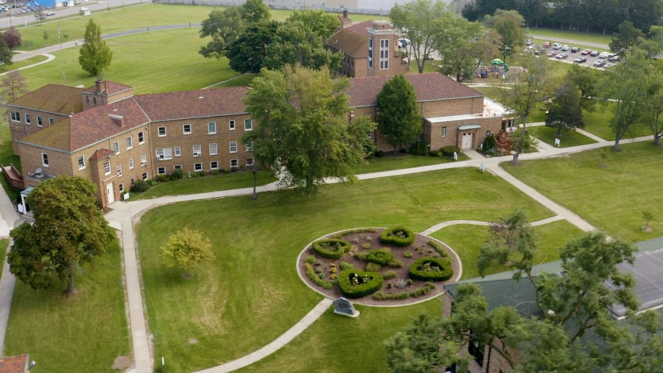 An aerial view of the Vista Maria building in Dearborn Heights.