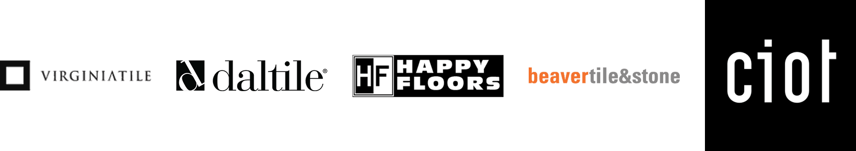 Logos for Virginia Tile, Daltile, Happy Floors, Beaver Tile & Stone, and Ciot.